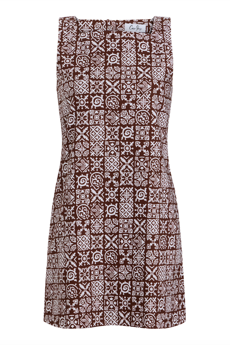 Classic Mini Shift Dress in Brown Check L