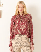 Dolly Saddle Panel Silk Shirt in Brown