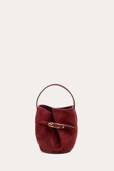 Belted Bucket Bag Mini in Maroon Suede