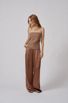 Brynn High Rise Pull On Wide Leg Pant in Swiss Brown